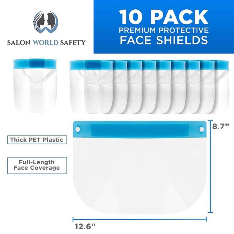 TCP Global Salon World Safety Face Shields Ultra Clear Protective Full Face Shields 10 Blue