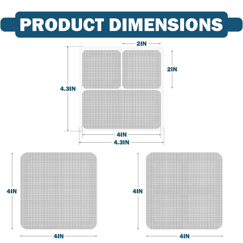 24 Sheets Window Screen Patches Repair Kit, 4 Sizes Window Screen Repair Tape, Strong Adhesive, Fiberglass Quick-Access (Black) Black-24Pcs(4"x 4")