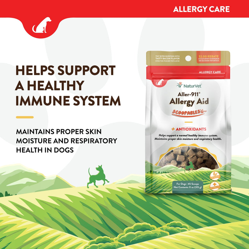 NaturVet Scoopables Aller-911 Dog Allergy Support Vitamins - Supports Immunity & Seasonal Allergies in Dogs - Hickory Smoked Bacon Flavored Pet Health Supplement | 11oz Bag - PawsPlanet Australia