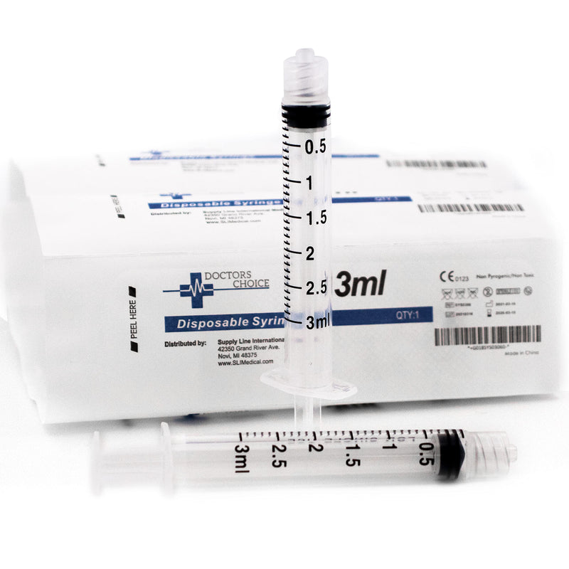 3mL Luer Lock Syringe, Sterile, Individually Wrapped, No Needle (Box of 100) 3ml 100pk