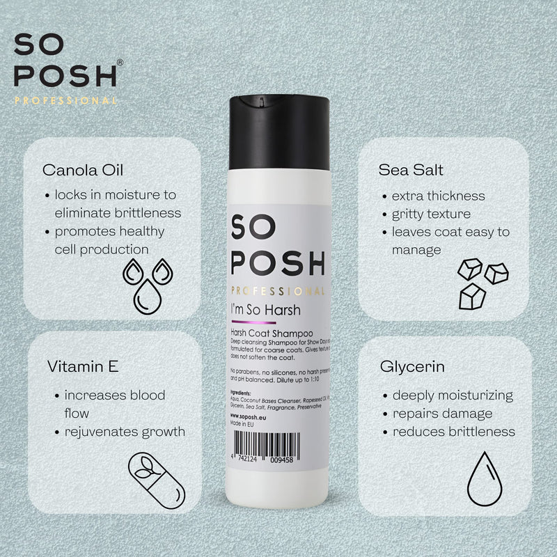So Posh I'm So Harsh Dog Shampoo - with Sea Salt, Perfect for French Bulldogs, Terriers & Schnauzers, Texturizing, Deep-Cleansing, Sulfate & Paraben Free, 1:10 Concentrate. 8.4 Oz - PawsPlanet Australia