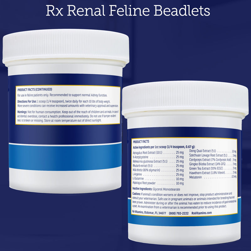 Rx Vitamins Renal Feline Beadlets - Cat Kidney Support with Astragalus Root and Milk Thistle for Cats - Supports Kidney and Immune Health in Cats - 3.52oz / 100g