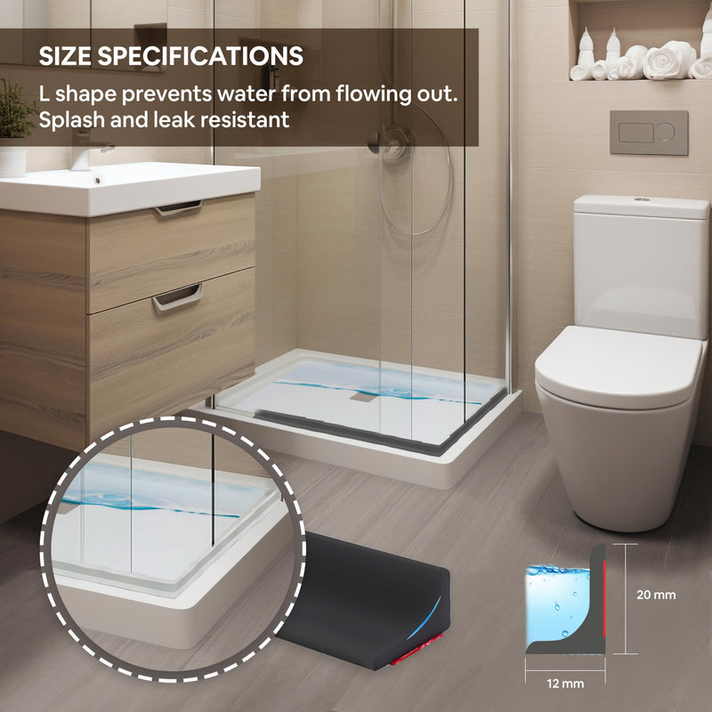 LD3W Shower Door Seal, Silicone Shower Seal for Glass Wall, Easy-to-Install Adhesive Door Frame Strip, Weather Stripping for Sliding Doors, Threshold Water Dam (Gray, 98 Inch) Gray