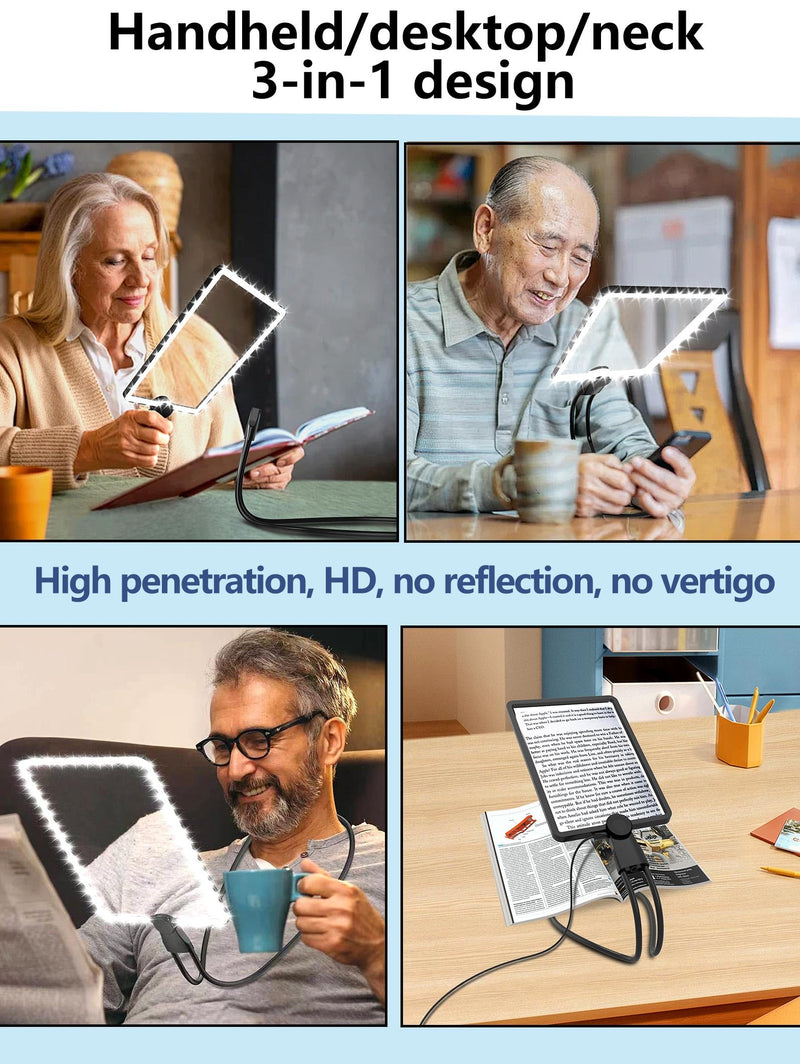 10X Large Rechargeable Magnifying Glass with Light, Hands-Free Neck Wear Full Page Magnifier with 50 LED Lights & Adjustable Brightness for Seniors Reading, Crafts, and Low Vision Tasks