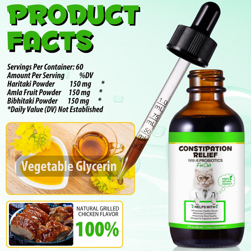 Cat Constipation Treatment, Constipation Relief for Cats, Cat Laxative Constipation Relief, Promotes Digestive Health, Improve Immunity, Vitamins for Cats with 6 Probiotics 60ml 1 Pack