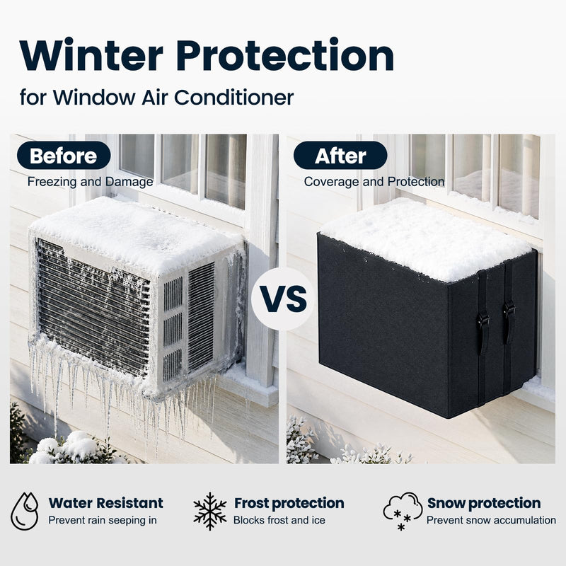 Window Air Conditioner Cover for Outside, 3 Layers Winter Insulation for Window AC Unit, Waterproof & Windproof & Dustproof, Heavy Duty Air Conditioner Covers Outdoor , 17"W x 13"H x 12"D, Black