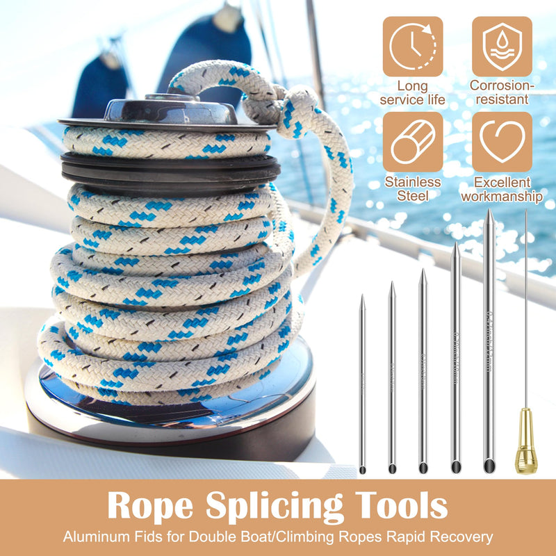 Rope Splicing Tool Includes 5 Sizes（1/4, 5/16", 3/8",7/16",1/2"） with Pusher & Storage Bag, Ropes FID Kit for Double Boat/Climbing Ropes Rapid Recovery-Coldairsoap Stainless Steel FID Splicing Tools