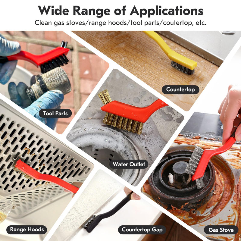 Wire Brush Set 6Pcs, Stainless Steel/Brass/Nylon/Bristle Brushes for Cleaning Rust, Scrub Removal Paint and Grout - 7 Inches