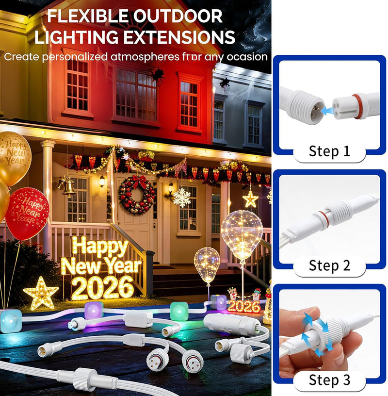 16FT Extension Cable for Govee Outdoor Permanent Lighting Extension Cord,IP68 Waterproof Extension Cord for Govee H705A H705B H705C H706A H706B and H706C Models