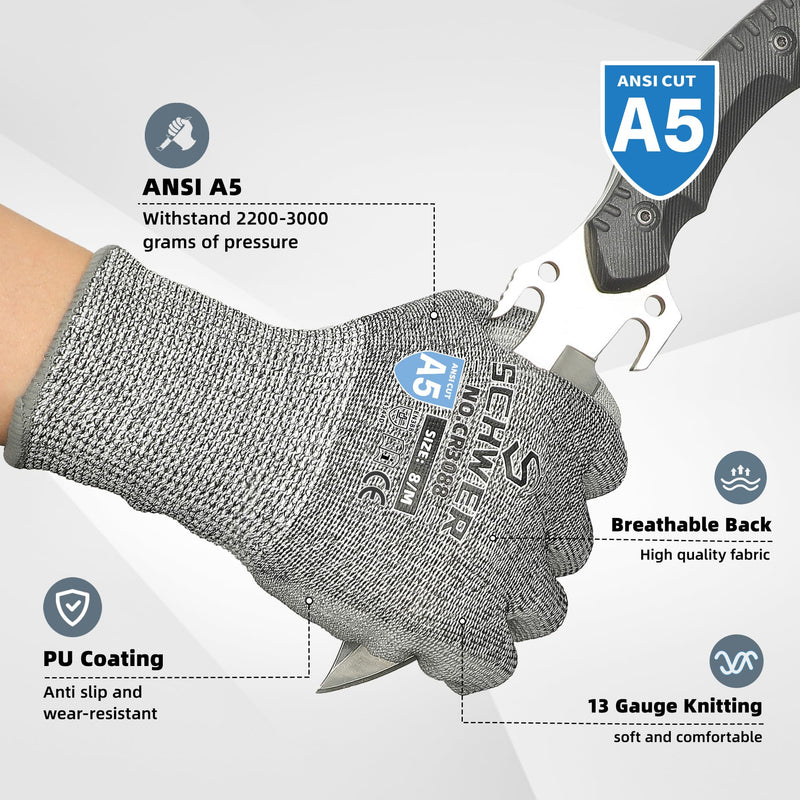 Schwer 12 Pairs ANSI A5 Cut Resistant Work Gloves, Cut Proof Gloves with PU Coating, Used for Metal Fabrication, WoodWorking, Construction, Non Slip, Durable, L, CR3088 Large