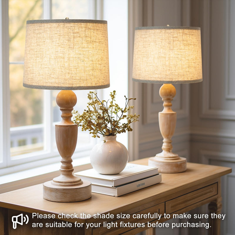 Lampshades Set of 2, Drum Lampshades 11.6" Top x 12.6" Bottom x 9.8" High, Seaside village Medium Lampshades (Spider Fitter), Beige Lampshades Natural Linen Hand Crafted, Easy Assembly Required
