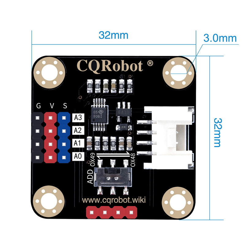 ADS1115 16-Bit ADC Conversion Module Compatible with Raspberry Pi and Arduino Boards. Achieve Analog and Digital Signal Acquisition or Conversion, 3.3V to 5V, I2C Address Selection Switch.