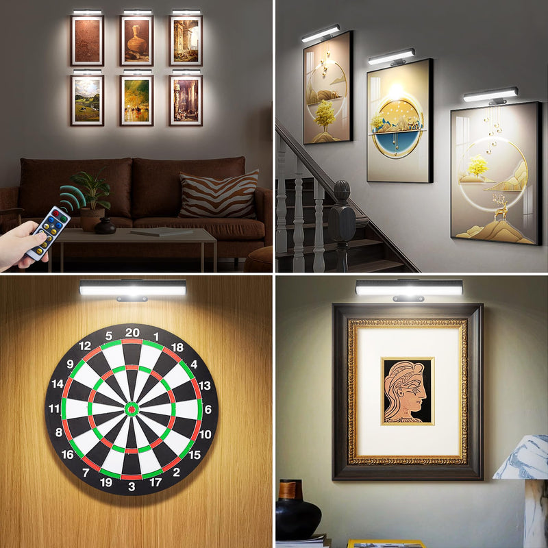2 PACK Picture Light Battery Operated Painting Light with Remote, 3Lighting Modes Art Light for Wall Pictures Posters,Dimmable Timer Set Display Accent Light for Picture Frame Dart Gallery Portrait