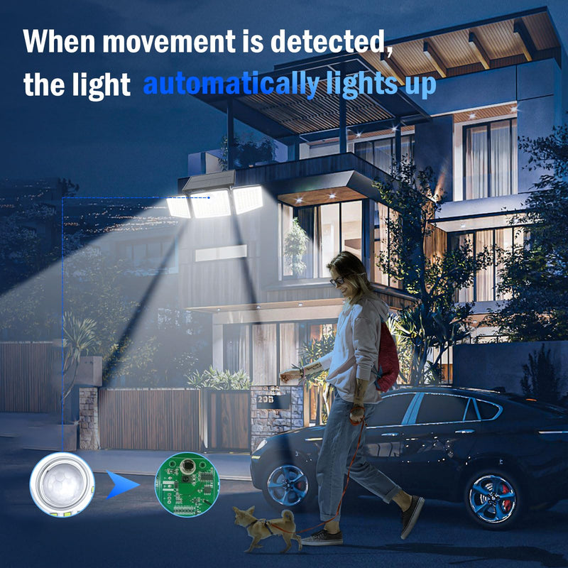 2500LM Solar Lights Outdoor with Motion Sensor,3 Head 270° Wide Angle Street Area Lights, IP65 Waterproof Security Lighting with 3 Modes(Non-Remote,2 Pcs) 3Head-Non-Remote-2 Pcs