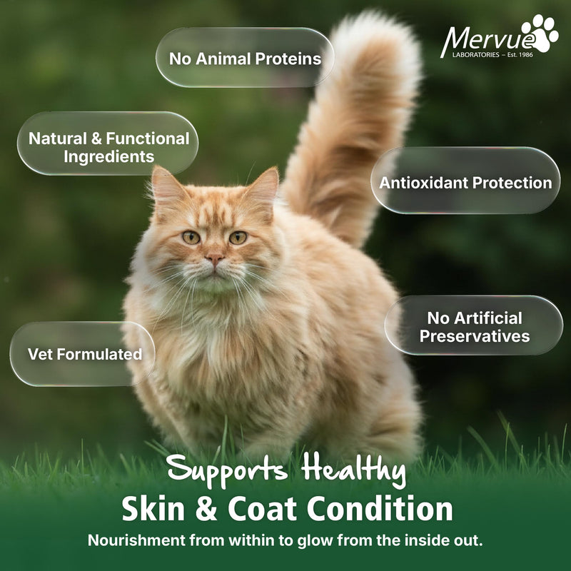 Mervue Skin and Coat Supplement for Cats – Omega 3 Cat Supplement in Gel w/Zinc & Biotin for Dry Skin & Shedding – Tasty, Easy-to-Use Cat Nutritional Gel for Shiny Fur & Healthy Skin (14, 5ml Packs)