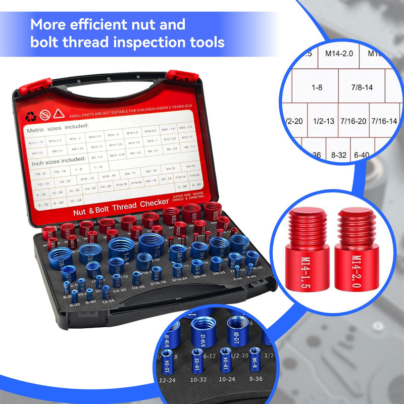52PCS Nut and Bolt Thread Checker, Thread Checker Standard and Metric, 28 Inch & 24 Metric Thread Gauge
