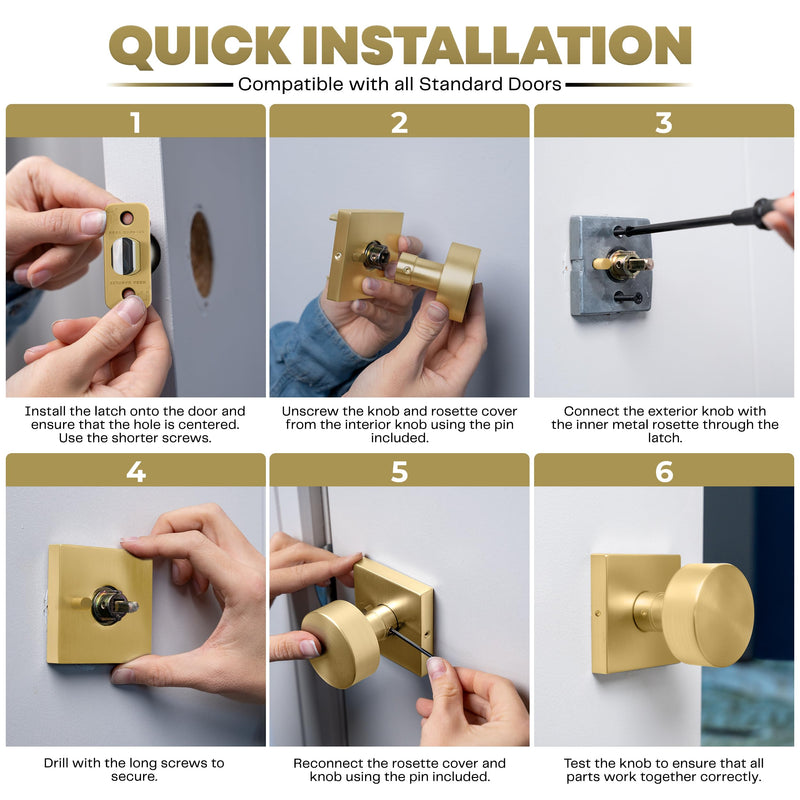 Mega Handles SUANA Privacy Door Knob for Hallway, Closet and Bathroom, Reversible Heavy Duty Design Door Knobs, Fits All Standard Door Sizes Screws Included - Satin Brass (1 Pack) 1 Pack