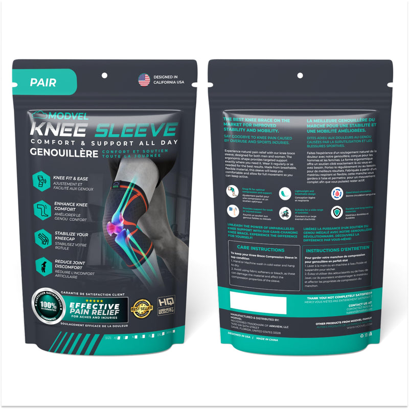 Modvel Compression Knee Brace for Women & Men - 2 Pack Knee Brace for Women Running Knee Pain, Knee Support Compression Sleeve, Workout Sports Knee Braces for Meniscus Tear ACL & Arthritis Pain Relief Medium Black/Grey - Best Seller