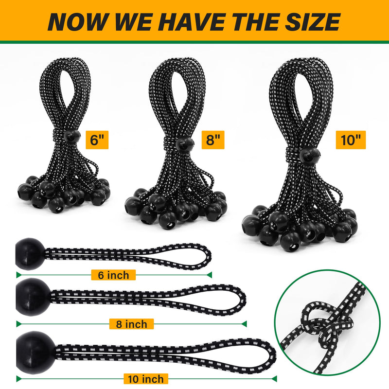 Ball Bungee Cords 8 inch - 25 Pack Bungee Cord with Balls - Tarp Bungee Cords with Balls for Tarp, Camping, Canopygo, Fixed Lines and Hoses - UV Resistant Bungee Balls 8 in x 25Pcs