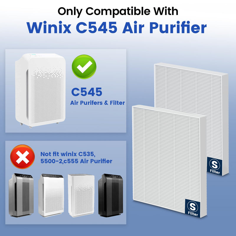 4 Pack C545 Replacement Filter S Compatible with Winix C545 Air Purifier, H13 True Filter S Only, Part number 1712-0096-00 and 2522-0058-00 4 Pack