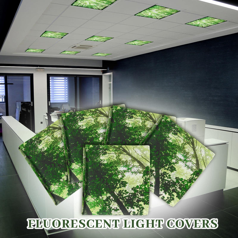 Hortsun Pack of 2 Fluorescent Light Covers 4 x 2 Feet Magnetic Ceiling Light Cover Room Lights Supplies for Home Office(Spring Forest) Spring Forest