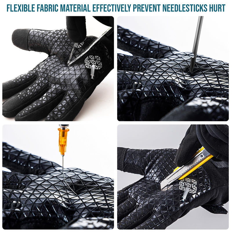TAILI Level 3 Needle, Level 5 Puncture Resistant Men Work Gloves, Grip Enhanced A7 Cut Resistant Safety Gloves, Touchscreen and Breathable, Black, Large (L), 1 Pair Needle-resistant, Cut-resistant