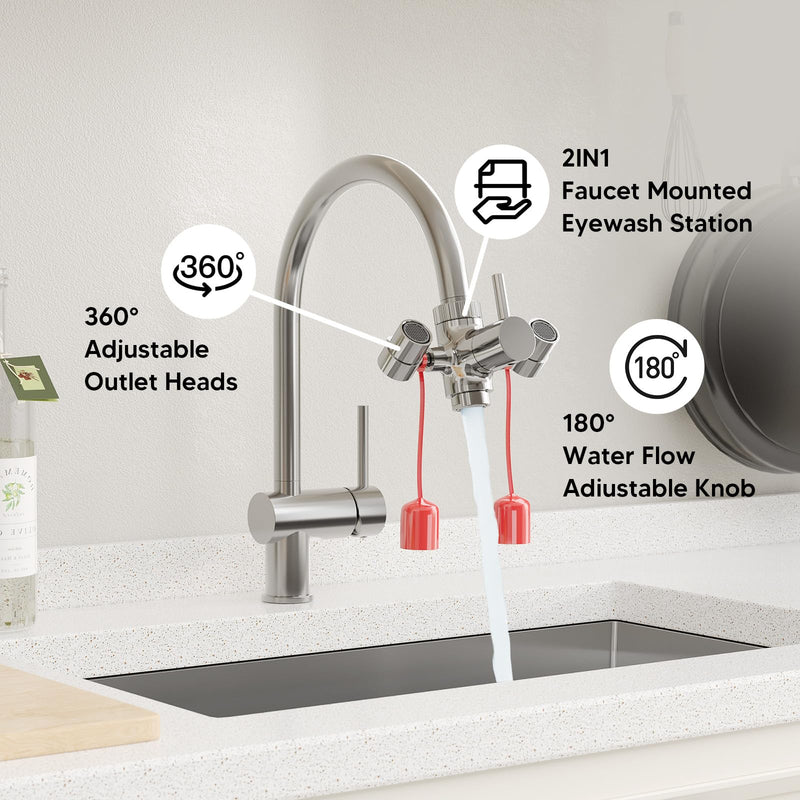 Faucet Mounted Eyewash Station with Cover-Faucet Mounted Emergency Eye Wash Station Sink Attachment-Kit for Lab, Factory-Industry Site-Office Home-5X Common Sink Adapter-1X Note Card-1X Warning Postx