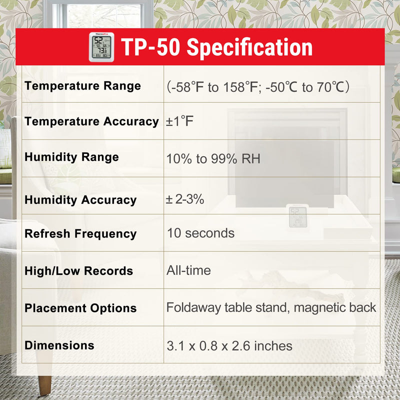 ThermoPro TP50 Digital Hygrometer Indoor Thermometer Room Thermometer and Humidity Gauge with Temperature Monitor 1 Classic
