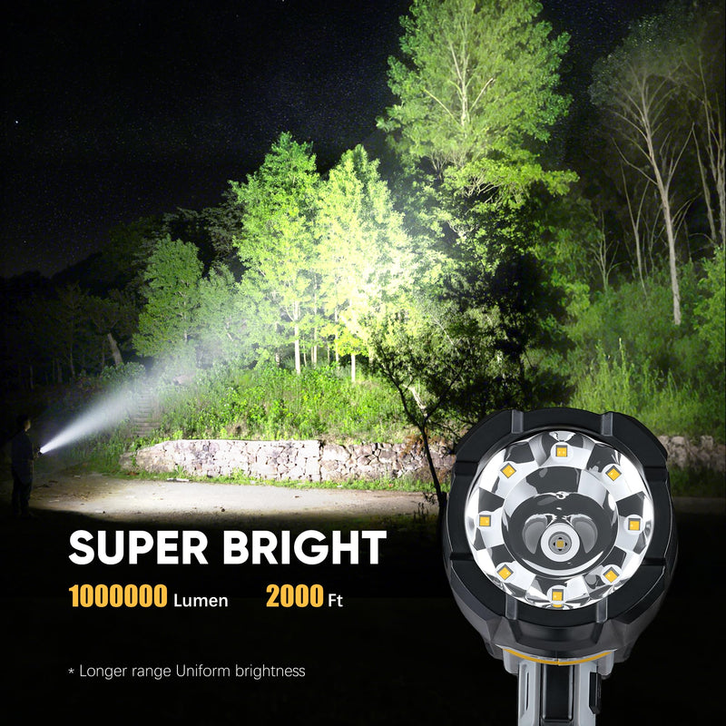 Rechargeable Spotlight 1000000 Lumen, Super Bright 9 LED Spotlight Flashlight with COB Light & Foldable Stand, Long Lasting Large Handheld Spot Light for Boating Camping Boat Marine - NewNest Australia