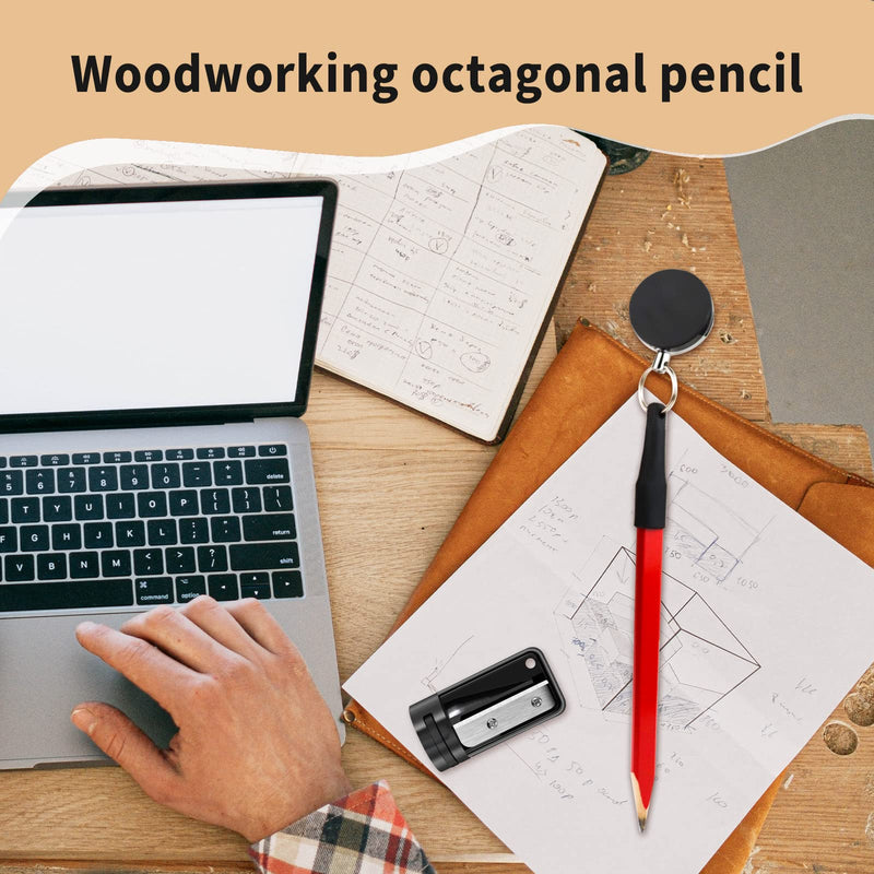 Rcybeo Carpenter Pencils 24pcs Construction Pencil 7 Inches Flat Black Carpenter Pencil with Pencil Sharpener Retractable Carpenter Pencil Holders for Woodworking Marking Tool (red) Red