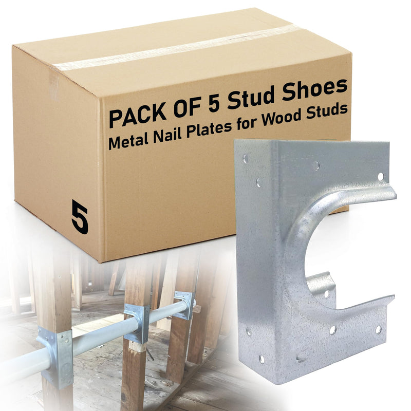 (5 Pack) Airmont Products AP-533-1, Metal Stud Shoes for Single Wood Studs, Fits up to 2-1/2 Inch Pipes, Reinforced Rib for Premium Durability and Extra Support, Width 1.5 Inches, Height 5.4 Inches