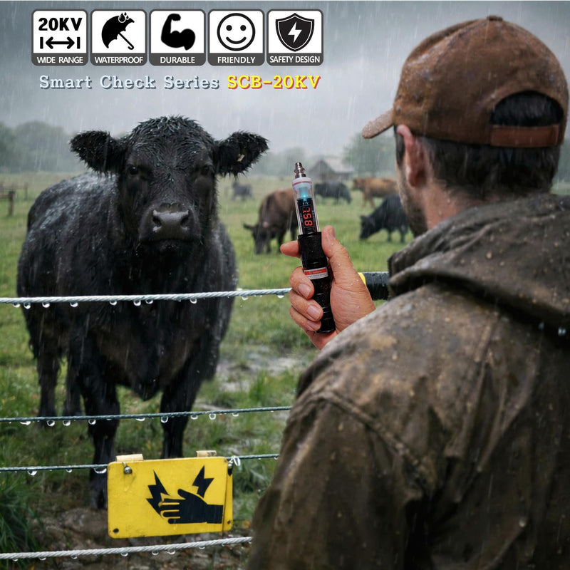Electric Fence Tester, 150–20,000V, Made in Korea, Digital Voltmeter for Livestock & Farm, Waterproof, SmartCheck Series SCB-20KV