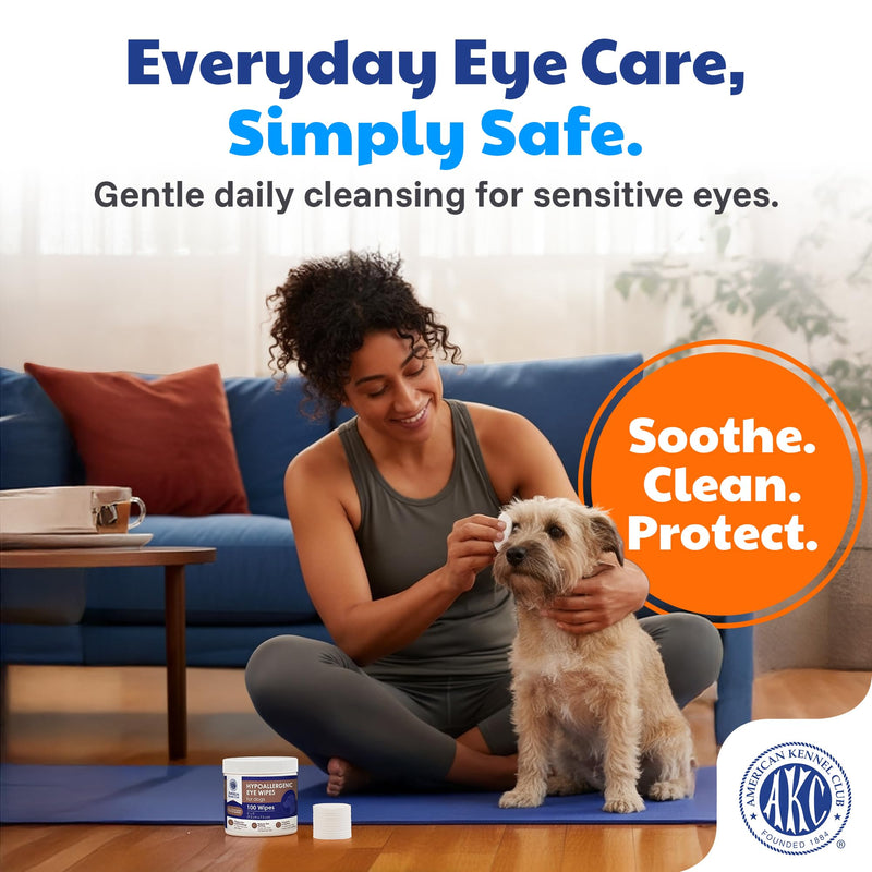AKC Pet Eye Wipes for Dogs & Cats – Tear Stain Remover & Eye Discharge Cleaner – Hypoallergenic Grooming Wipes, 100 Count (Coconut Scent) Coconut Scent