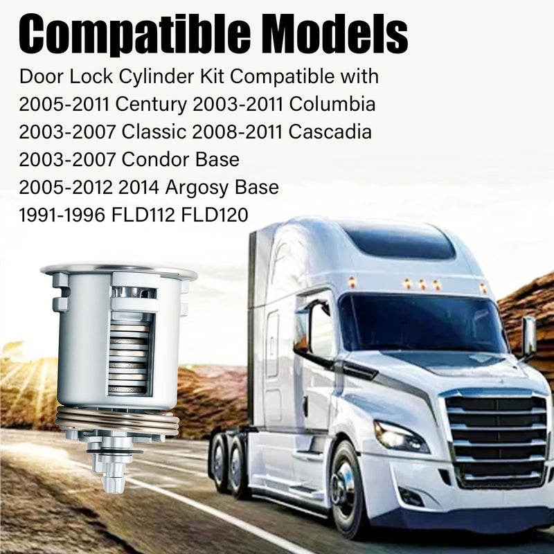 Door Lock Cylinder Kit Compatible with Classic FLD112, Freightliner, Century, Columbia, Condor Base, Argosy Base, Cascadia 2003-2012 Replace for A22-57157-000 A2257157000 W22-00056-000 HLK2770K