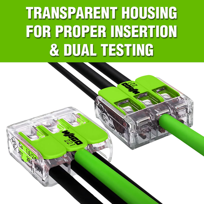 WAGO 221 Series Green Range 80pc Compact Splicing Wire Connectors | Includes (40x 221-422), (25x 221-423), (15x 221-425) | WAGO Wire Connectors | WAGO 221 Wire Nuts | WAGO 221 Series Assortment Pack NAAG221-80