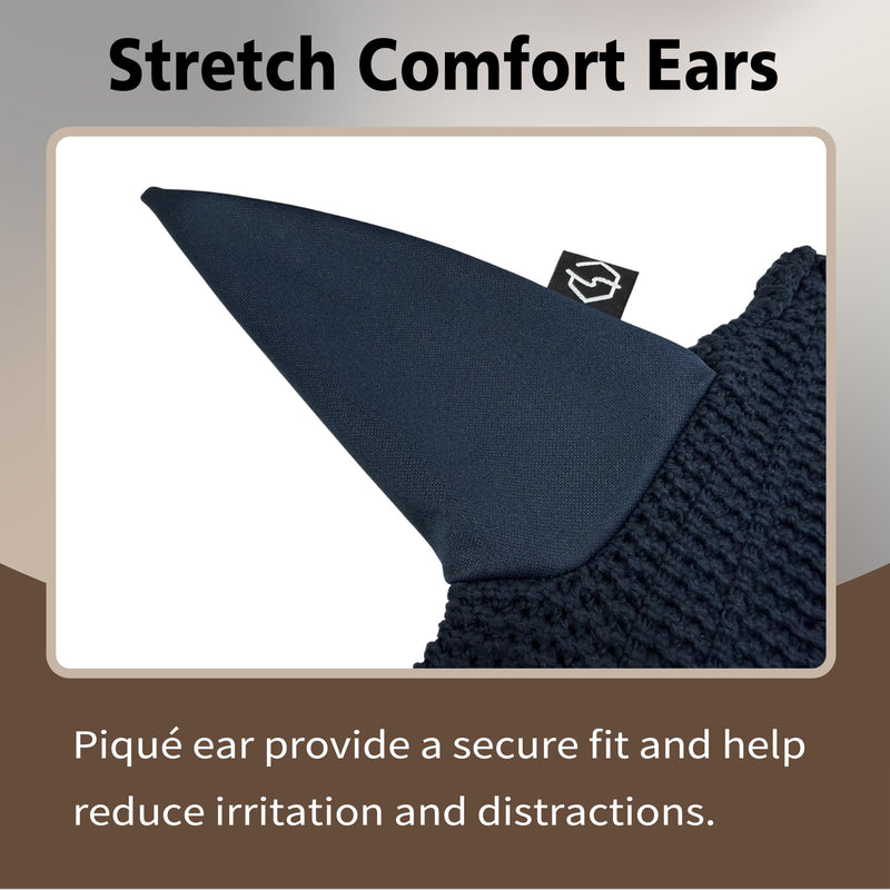 EQUINEWAVE Horse Fly Bonnet, Breathable Crochet Ear Bonnet with Stretch Comfort Ears, Contoured Fit for English Riding NAVY
