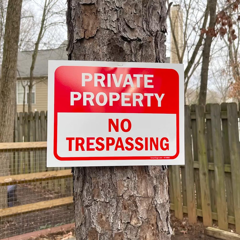 SmartSign Private Property No Trespassing Sign, 9" x 12" Polystyrene Plastic (Pack of 5) Screen Printed, 10 mil Polystyrene Plastic, Red and White, Made in USA Pack of 5