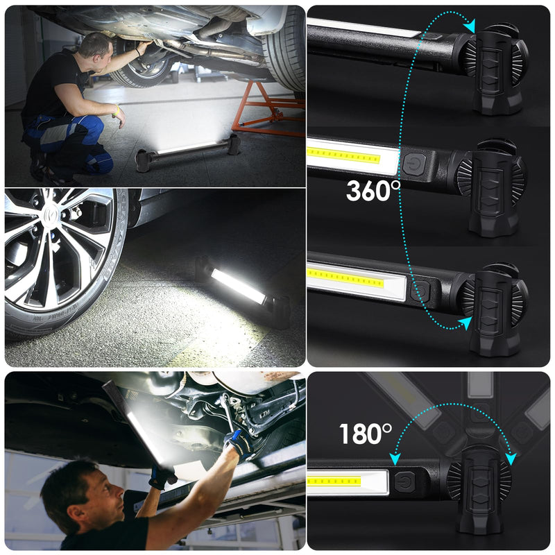 Work Light, 2500LM Ultra Bright, 5200mAh Rechargeable LED Work Lights, Magnetic Underhood Work Light Bar with Hooks, Portable Mechanic Light for Car Repairing/Inspection/Garage/Workshop/Emergency Black - NewNest Australia