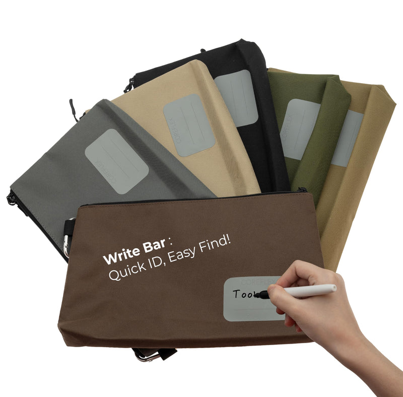 COREFLEX Premium Tool Pouch Zipper Bag, Small Tool Bag, Multipurpose Storage pouch, Heavy duty Flat Bottom Tool bag with YKK Zipper (6 pack Large 12inch) 6 pack Large 12inch