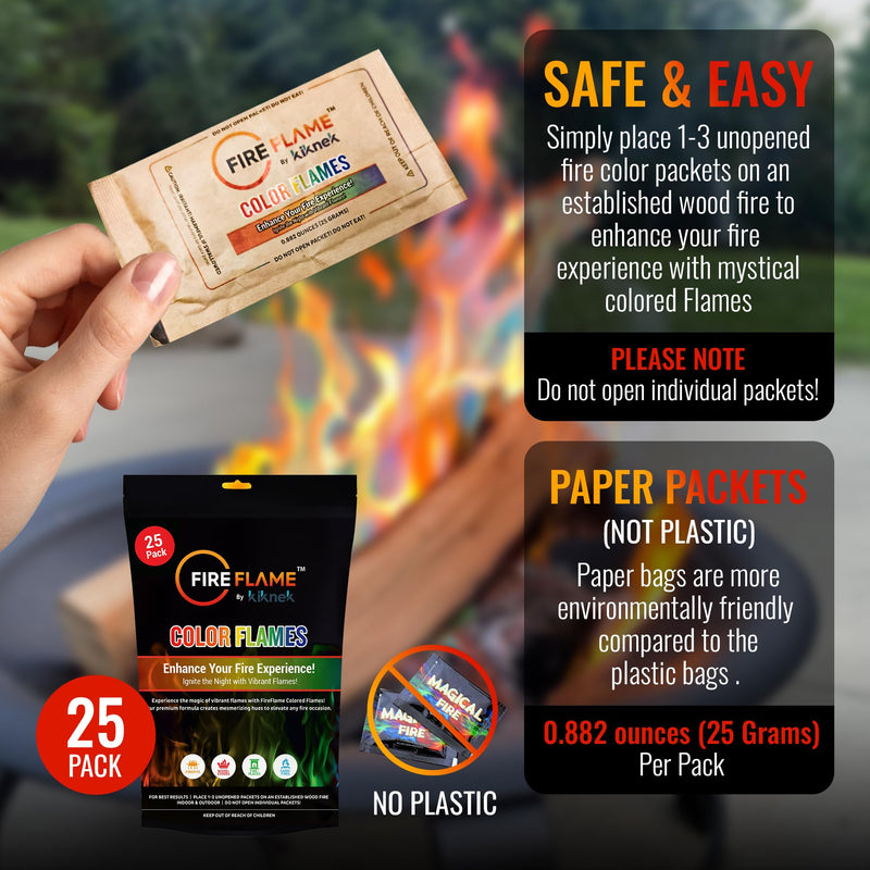 Fireflame Fire Color Changing Packets, Magic Colorful Fire Flames, 25 Pack