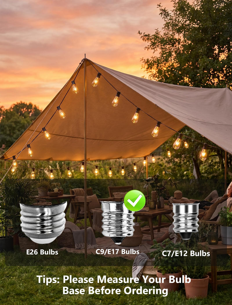 25-Pack ST40 Replacement Light Bulbs, 7W E17 Intermediate Base Edison Bulbs, Clear Glass Incandescent Waterproof Bulbs for Outdoor Patio Bistro Backyard String Lights, 2200K Warm White 25