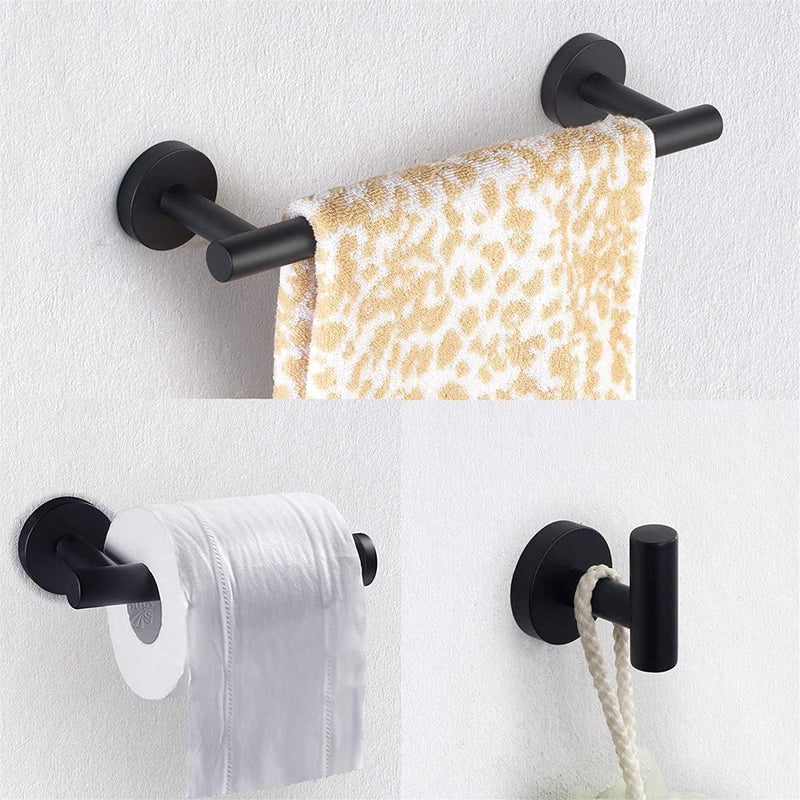 12 Inch Towel Bar Sets Bathroom Accessory 3 Pieces Restroom Towel Holder Toilet Paper Holder and Hook Set SUS 304 Stainless Steel Bathroom Hardware Heavy Duty Wall Mount (Matte Black)