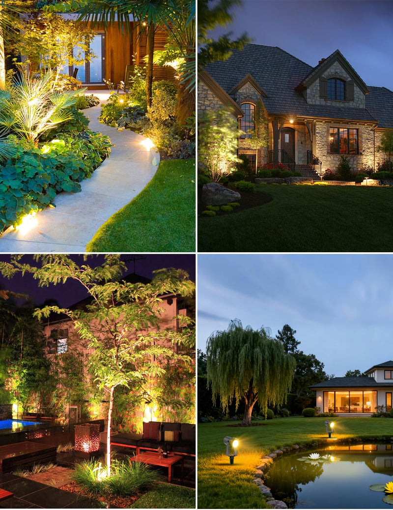 ZYAN Solar Landscape Spot Lights Outdoor 24ft Cable 6W Monocrystalline Panel & USB-C Powered 5400mAh All-Night Lighting Auto Dusk to Dawn IP65 Waterproof Warm White LED Uplights for Yard Pathway Trees 4 Pack
