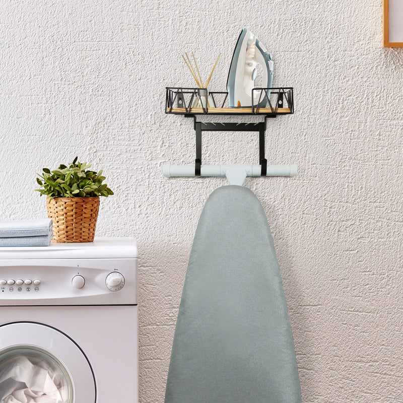 TJ.MOREE Ironing Board Holder Wall Mount - Laundry Room Iron and Ironing Board Hanger Laundry Room Decor Organization and Storage (T&V Shaped) Carbonized Black