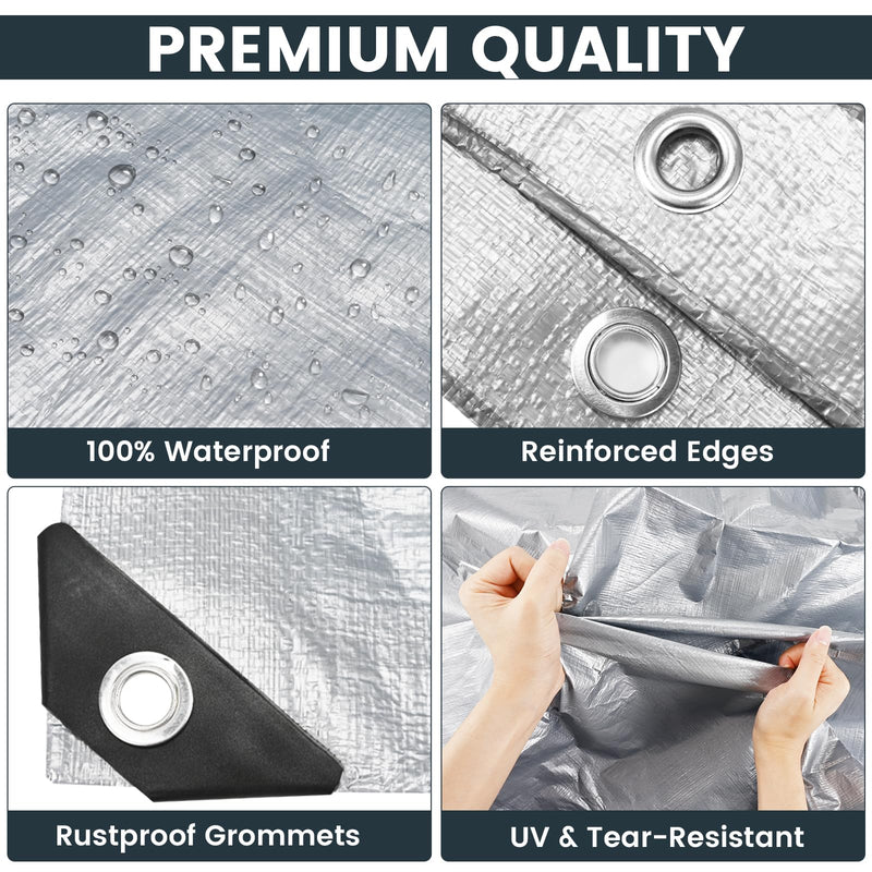 TICONN Heavy Duty Tarp Cover, Extra Thick Tarps Waterproof Tear and Rip Proof UV Resistant Tarpaulin with Reinforced Grommets and Edges (5.5 Mil, 6'x8') 5.5 Mil PE 6'x8'