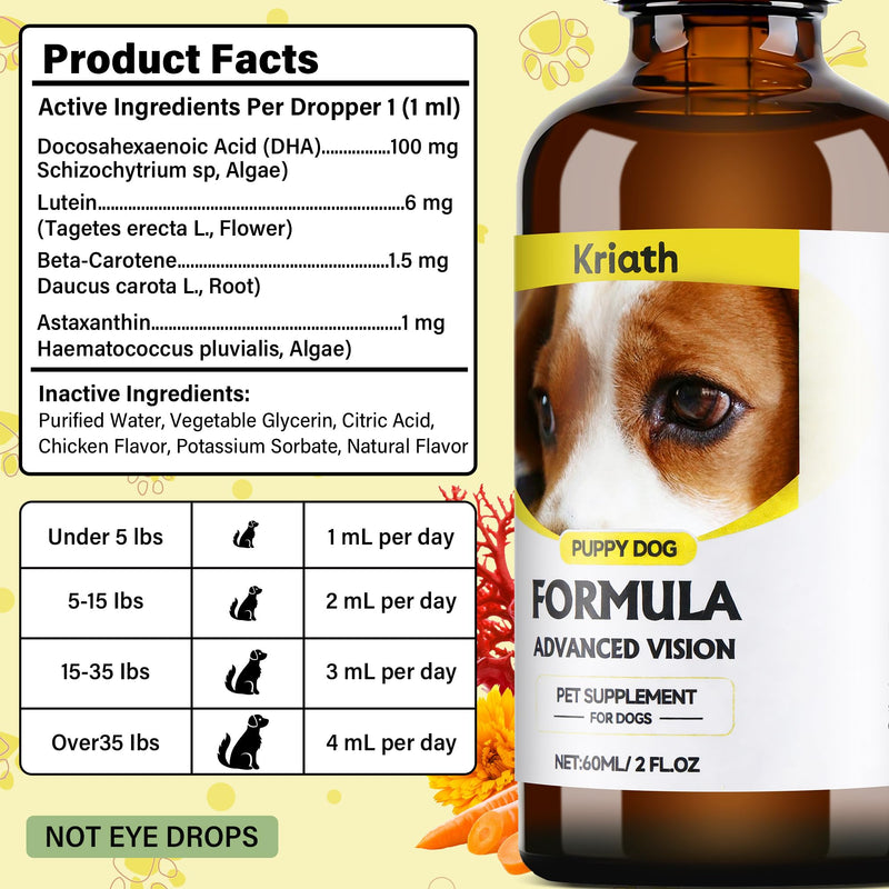 Advanced Vision Formula for Dogs – Liquid Formula with DHA, Lutein & Astaxanthin – Helps Maintain Clear, Healthy Eyes & Vision – 2 oz (60 mL) Oral Drops