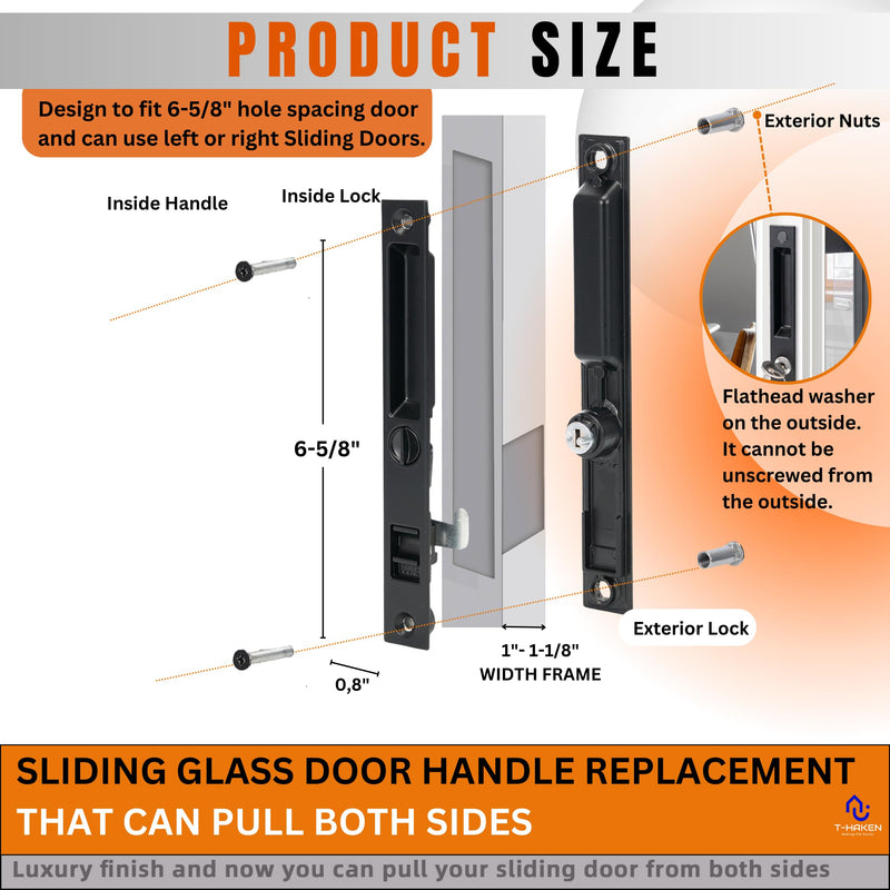Sliding Glass Door Set, 6-5/8", Black - Patio Door Handle Replacement Thick Used on Both Left and Right-Handed. (Keyed) BLACK LOCK