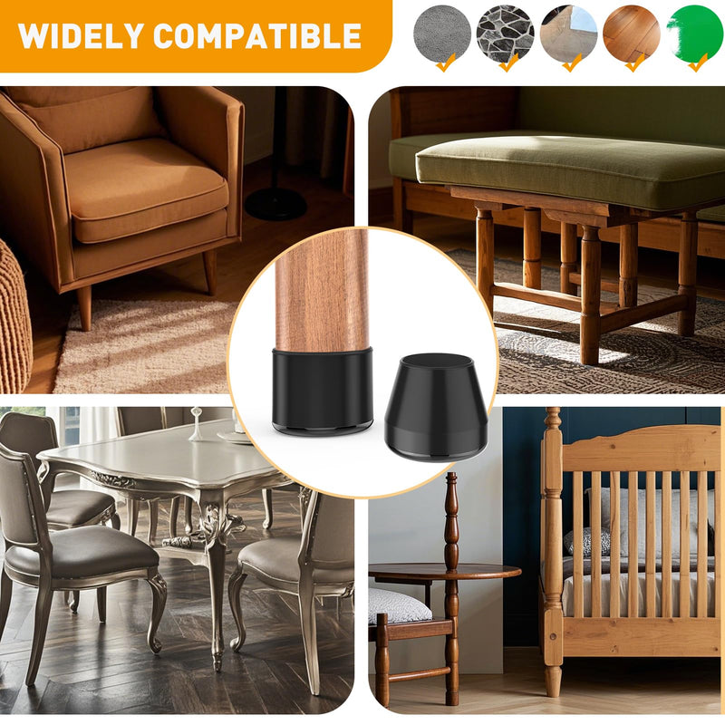 Furniture Sliders,24 PCS Chair Leg Sliders for Carpet, Furniture Movers Sliders, Carpet Chairs Furniture Glides, Floor Protectors, Carpet Moving Sliders Easily Move. (Black-Round Fit:1.2-1.6") Black Round L(1.2-1.6")