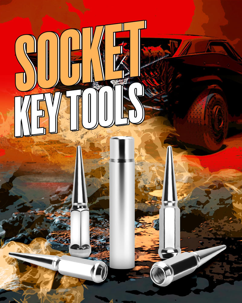 Spike Lug Nuts Socket Key, Stripped Lug Nut Remover, 19mm Hex Universal Drive Spike Lugnuts Socket Key Tool with 5" Tall, Compatible with 14x1.5,14x2.0,9/16-18,1/2-20,12x1.5,12x1.25 Spiked Lug Nut