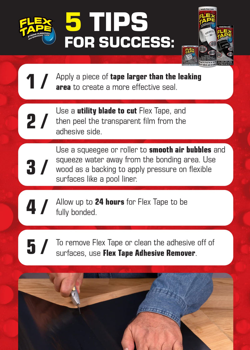 Flex Tape, Mini, Clear, Original Thick Flexible Rubberized Waterproof Tape - Seal and Patch Leaks, Works Underwater, Indoor Outdoor Projects - Home RV Roof Plumbing and Pool Repairs 8 Count (Pack of 1)